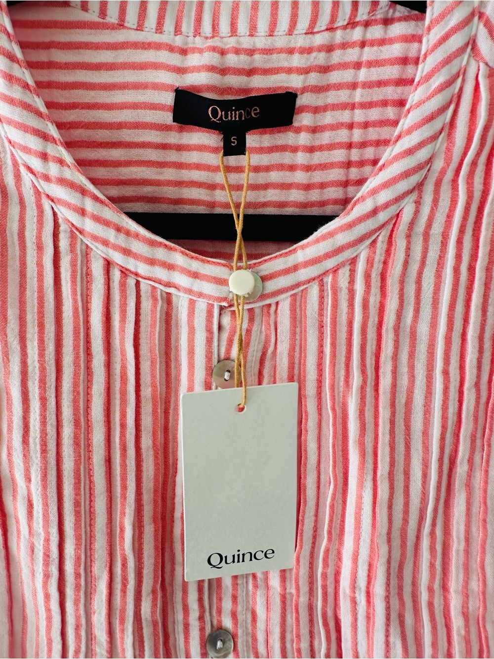 Quince Sleeveless Summer Pink Stripe Pleated Button-Front 💯 Organic Cotton Dress - Picture 5 of 7